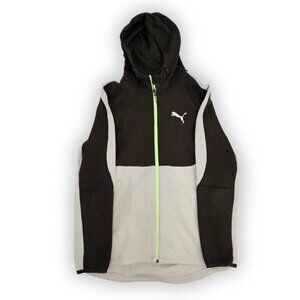 PUMA HOODED ATHLETIC TRACK JACKET BLACK GREY SIZE LARGE